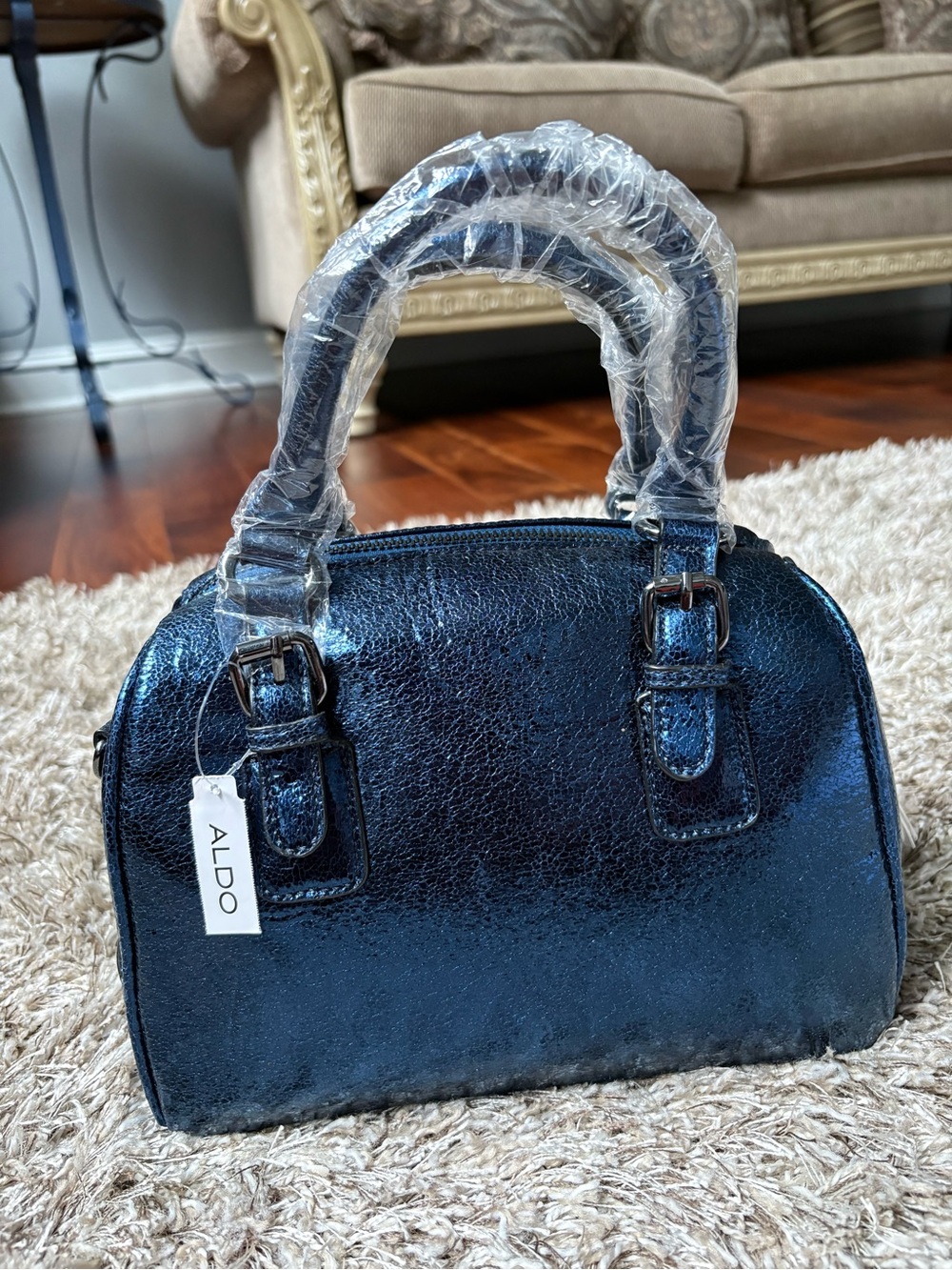 ALDO Navy Metallic Dome Satchel